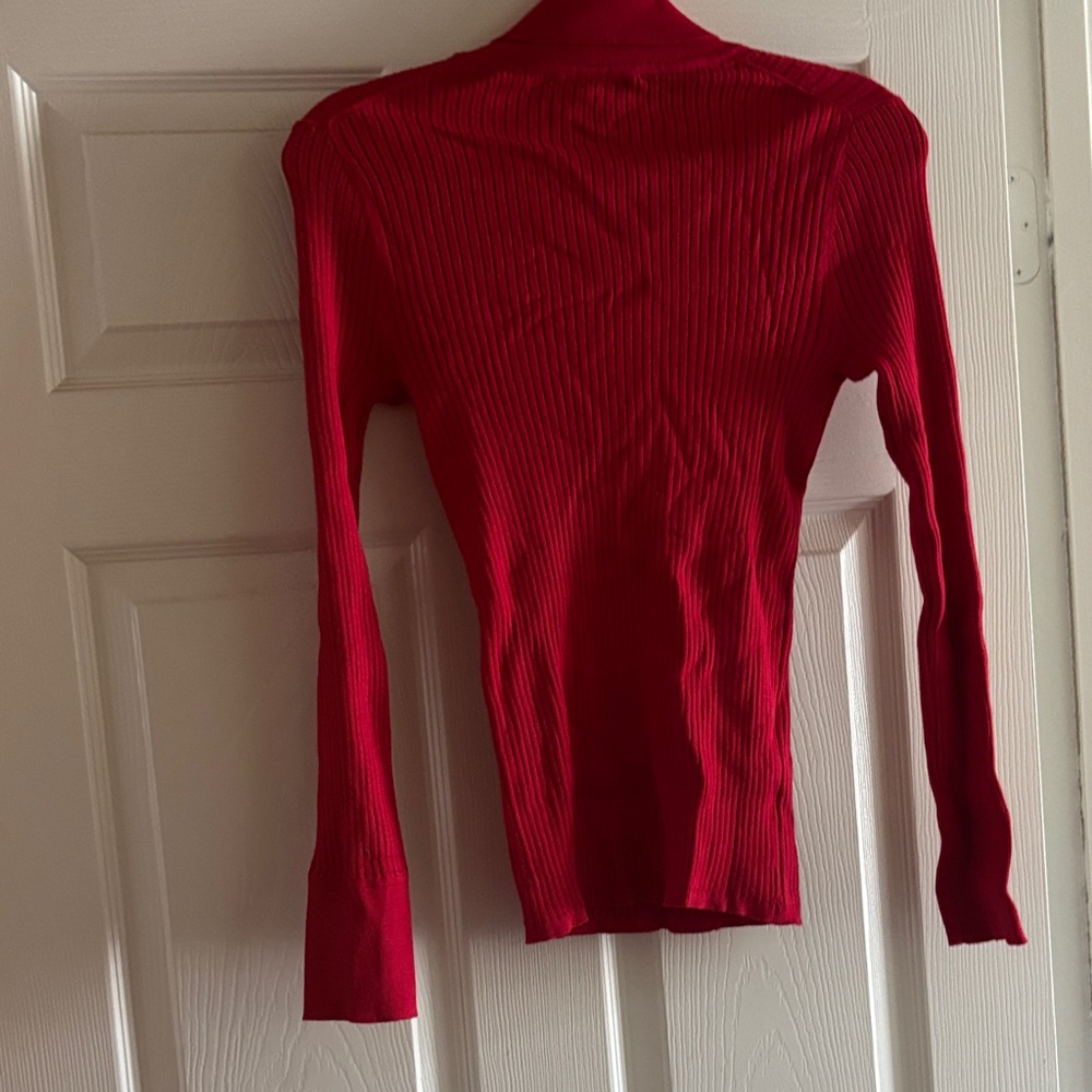 LOFT Red Ribbed Turtleneck Blouse - Picture 2 of 3